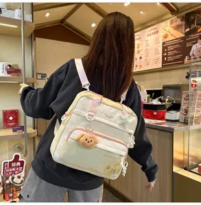 Sac à dos en toile mignon pour étudiants grande capacité sac de loisirs avec pendentif chien