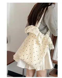 Frühling Mesh Schultertasche mit Rüschen und niedlichen Blumen Details für Sommerurlaub.