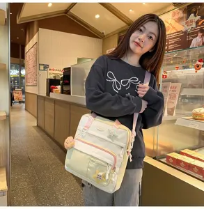 Sac a bandouliere en toile mignon pour filles, grand sac de cours decontracte et pratique.