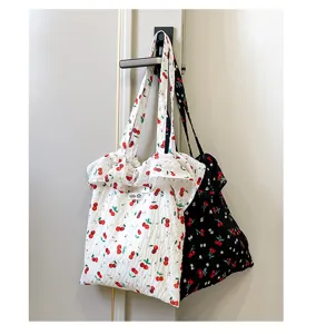 Kirschdruck Mesh Umhängetasche für Damen, süße Rüschen Chiffon Handtasche Sommer Urlaub.