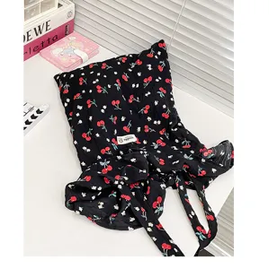 Schwarze Kirsch-Print Chiffon Handtasche, florale Mesh Umhängetasche für Damen im Sommer.