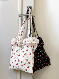 Damen Mesh Umhängetasche Feen Rüschen Handtasche Urlaub Chiffon Tote Bag Kirsche Blumenmuster Casual Chic Handtasche