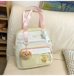 Joli sac cabas en toile jaune et blanc, grande capacité pour l'utilisation quotidienne.