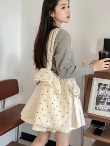 Schicke Mesh Umhängetasche mit Rüschen, leichte Chiffon Kirsche Tote für Damen Sommer.