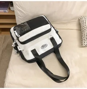 Sac cabas en toile noir et blanc de grande capacité sac bandoulière pour l'école quotidienne