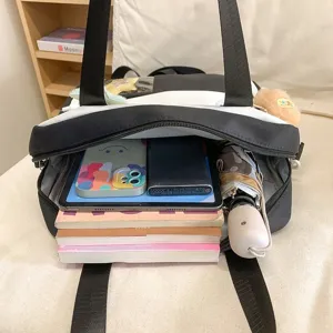 Grand sac cabas noir et blanc grande capacité sac d'école fourre-tout pour filles élégant.