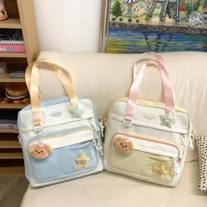 Joli sac cabas de cours en toile pastel sac à bandoulière décontracté pour adolescentes.