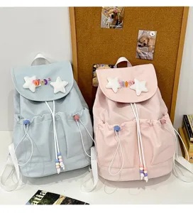 Cute Japanese style casual backpack for school girls, lightweight with cute stars design.