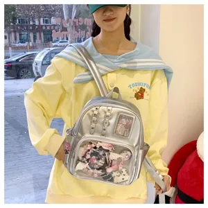 Sac à dos ita transparent argenté avec une fenêtre d'affichage transparente pour pins.