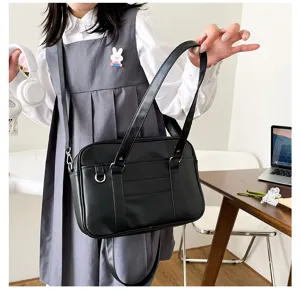 Japanese JK uniform black PU shoulder bag student casual crossbody handbag tote bag