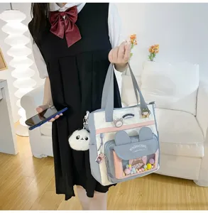 Bolso de lona bonito con gran capacidad, bolso cruzado para estudiantes con orejas de conejo.