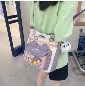 Bolso cruzado de lona bonito multifuncional para estudiantes, gran capacidad.