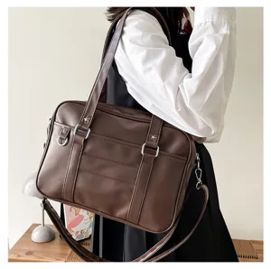 Japanese style JK uniform PU leather shoulder bag, crossbody tote for student school commute.