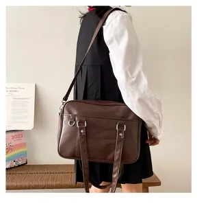 Japanese style JK uniform PU leather shoulder crossbody bag for student daily commute.