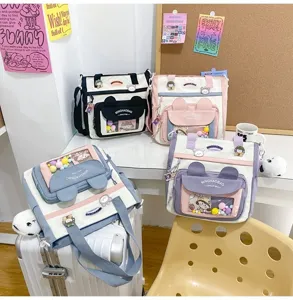 Bolso bandolera de lona orejas de conejo lindas gran capacidad bolso de hombro escolar