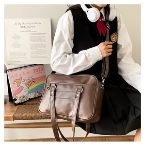 Japanese JK uniform PU leather shoulder bag, commuter messenger bag for students.
