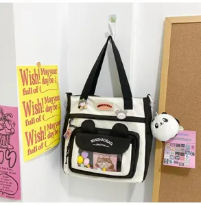 Bolso tote de lona para mujer, gran bolso de hombro y cruzado para estudiantes y uso diario.