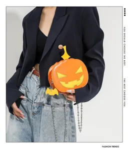 Halloween pumpkin shoulder bag PU leather creative crossbody bag for women fashion style.