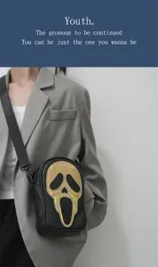 Sac à bandoulière tendance avec motif de fantôme holographique pour hommes et femmes.