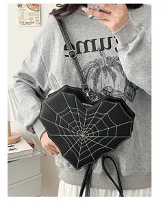 Goth Spiderweb Heart Crossbody Bag Cute Dark Style Shoulder Bag Halloween Purse For Women