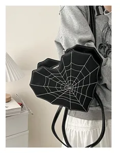 Gothic heart spiderweb backpack stylish dark style crossbody bag for women versatile casual purse.