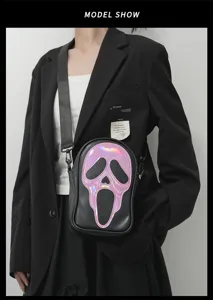 Sac Bandoulière Visage de Fantôme Holographique Tendance Messenger Sac Streetwear Unisexe