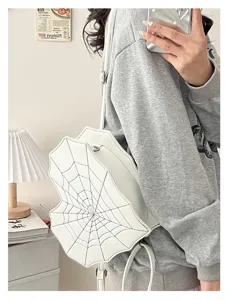 Unique white spider web design backpack stylish gothic shoulder bag for women daily fashion.