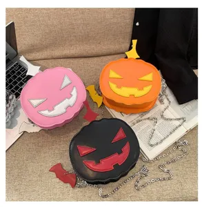 Halloween funny pumpkin shoulder bag, cute cartoon crossbody bag with chain strap for women.