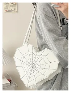 Heart-shaped spiderweb shoulder bag gothic PU leather handbag for daily fashion wear