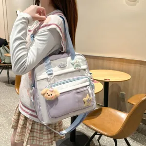 Joli sac à dos pastel pour étudiant avec multi-poches, grand sac à bandoulière décontracté.