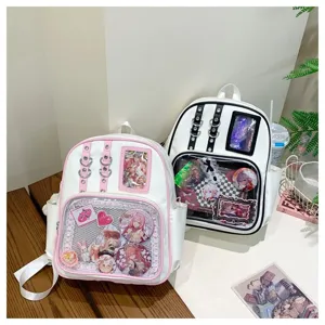 Sac à dos ita transparent en cuir PU avec poche fenêtre pour fans d'anime et étudiants.