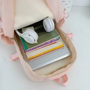 Roze lichte studentenrugzak grote capaciteit schooltas laptop reistas detailweergave