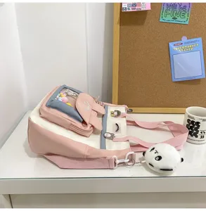Bolso tote de lona para mujer gran capacidad bolso cruzado bonito con bolsillo transparente panda