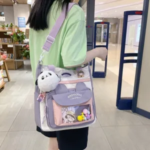 Bolso bandolera de lona para mujer, bolsa escolar bonita con colgante de panda.