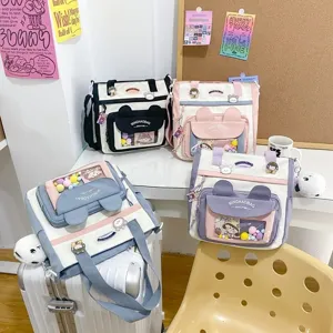Bolso de lona para estudiante con orejas de oso, gran capacidad bolso cruzado para escuela.