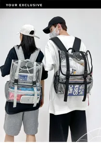 Clear PVC backpack for women and men, fashion transparent travel daypack, daily casual school bag.