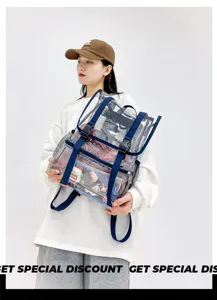 Clear PVC backpack for women stylish transparent school bag casual daypack travel rucksack