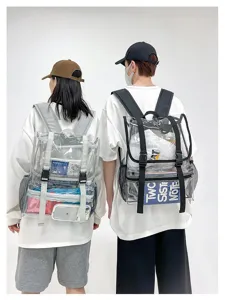 Transparent PVC backpack for women and men, clear school bookbag, casual travel daypack