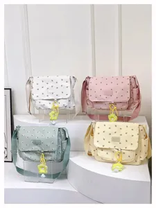 Cute floral canvas messenger bag for students, versatile crossbody bag with flower charm.