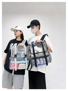 Transparenter PVC Rucksack für Damen und Herren, stylish klar Reiserucksack mit Frontfach.
