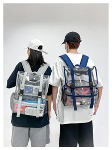 Transparenter PVC Rucksack im Detail, modische durchsichtige Freizeittasche fuer Damen und Herren.