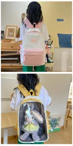 Japanese style cute girl transparent ita backpack, perfect for 40cm plush dolls and school.