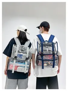 Clear PVC transparent backpack ita bag dual straps casual travel daypack for women men.
