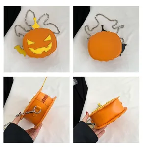 Halloween pumpkin crossbody bag, creative novelty cute shoulder bag with chain strap for women.