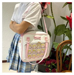 Cute bow transparent ita bag for pins and badges, medium white shoulder bag for uniform.
