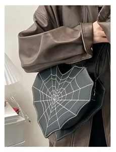 Gothic spiderweb heart crossbody bag for women, stylish dark style shoulder bag for daily.