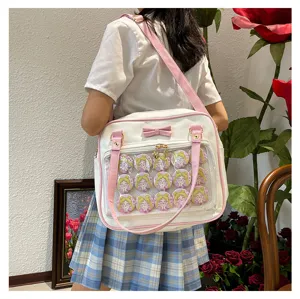 Cute bow medium ita bag clear window pin display shoulder handbag for women JK uniform
