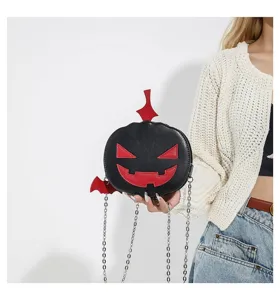 Halloween pumpkin crossbody bag, creative devil bat design PU leather shoulder bag for women.