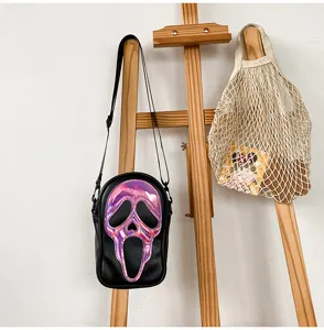 Sac bandoulière masque de fantôme holographique, sac à épaule tendance style punk.
