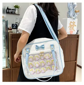 Cute bow ita bag medium transparent badge display shoulder bag sweet uniform handbag for women